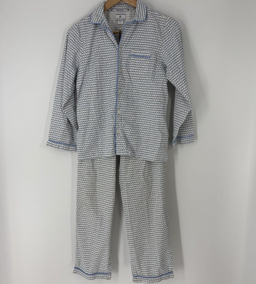 Petite Plume Pajama Set Size 12 Boys Blue White La Mer Wave Print Twill Pants